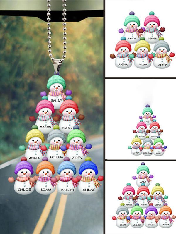 UnusualStandout #768 Personalized Snowman Family Car Ornament