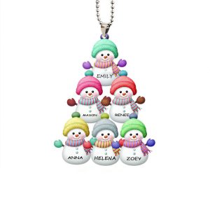 UnusualStandout #768 Personalized Snowman Family Car Ornament