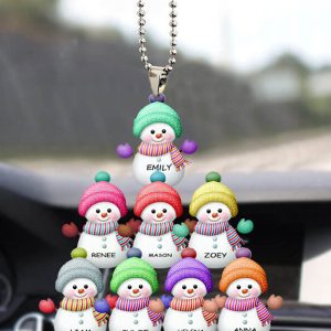 UnusualStandout #768 Personalized Snowman Family Car Ornament