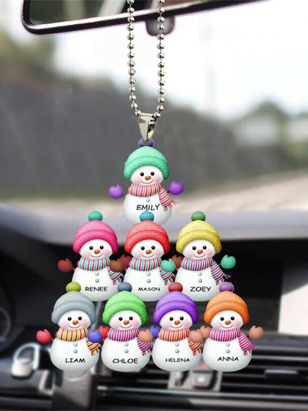 UnusualStandout #768 Personalized Snowman Family Car Ornament