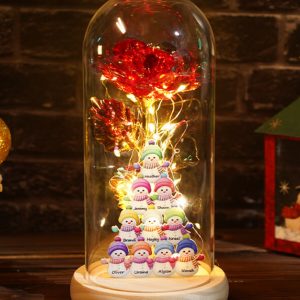 UnusualStandout #770 Personalized Everlasting Flower Snowman Name Lamp