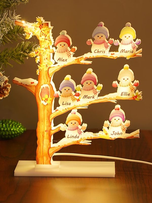 UnusualStandout #772 Personalized Snowman Family Tree Light