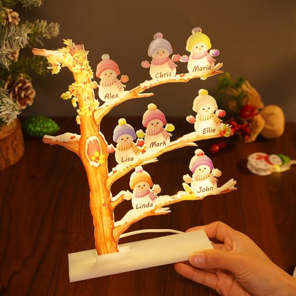 UnusualStandout #772 Personalized Snowman Family Tree Light