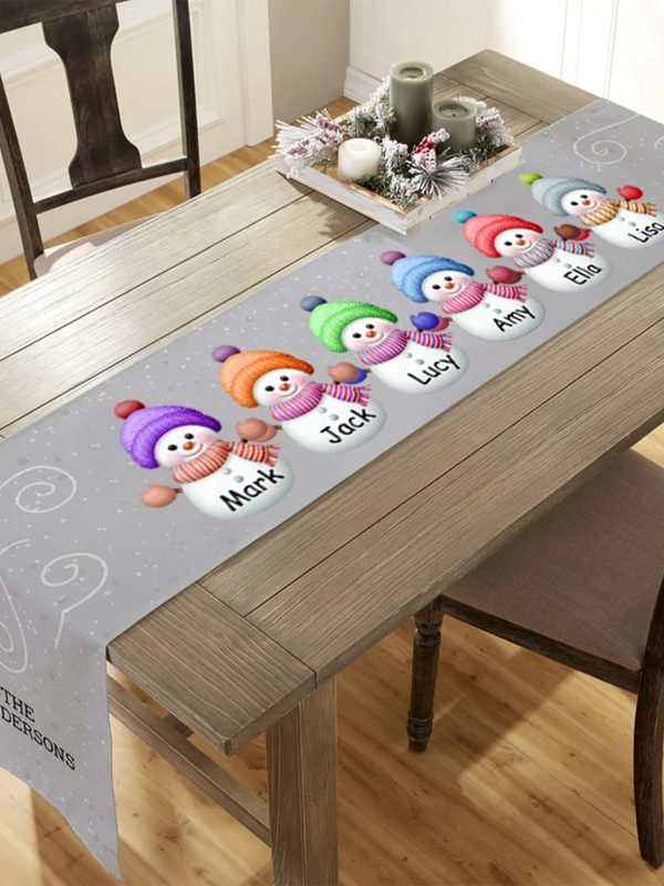 UnusualStandout #787 Personalized Snowman Family Christmas Table Runner