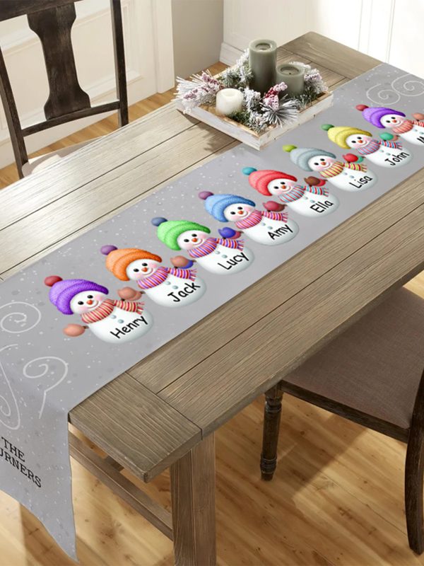 UnusualStandout #787 Personalized Snowman Family Christmas Table Runner