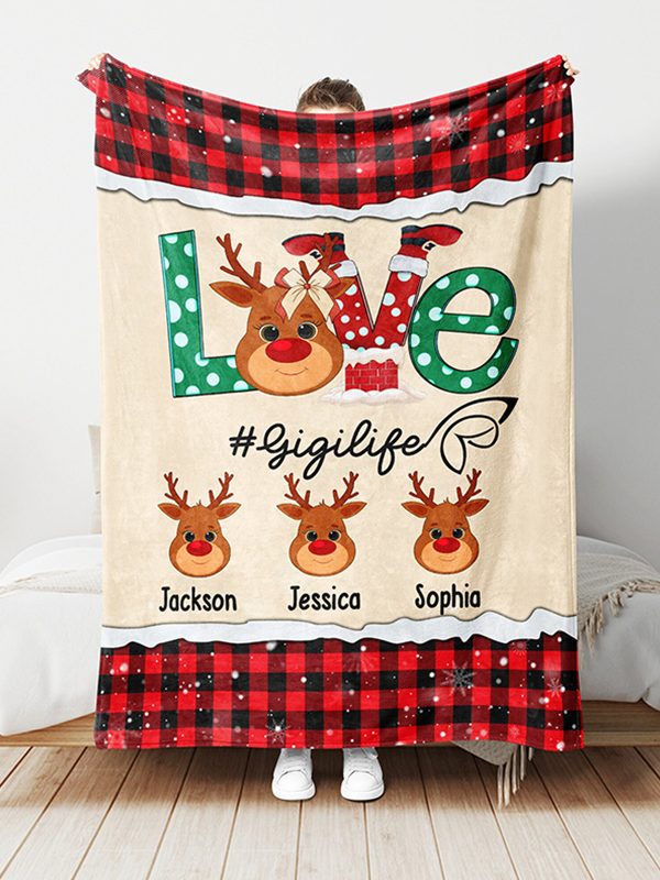 UnusualStandout #788 Personalized Reindeer Blanket with Family Names