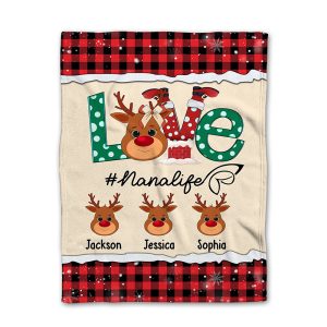 UnusualStandout #788 Personalized Reindeer Blanket with Family Names