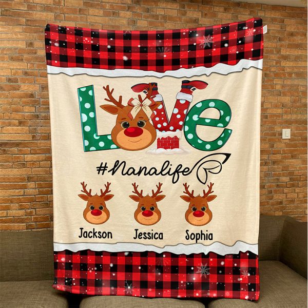 UnusualStandout #788 Personalized Reindeer Blanket with Family Names