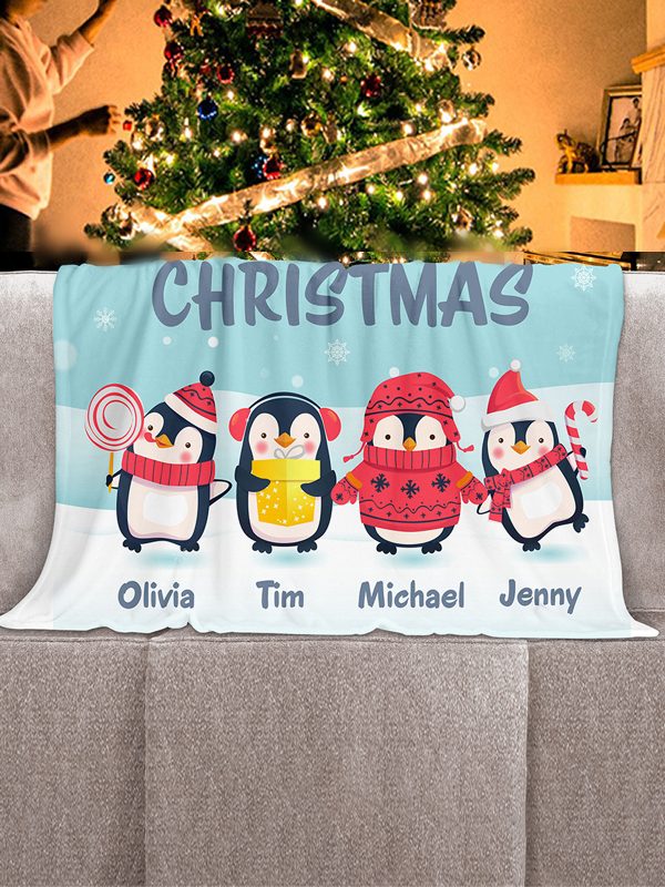 UnusualStandout #791 Personalized Home Christmas Penguin Blanket