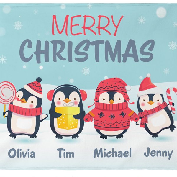 UnusualStandout #791 Personalized Home Christmas Penguin Blanket