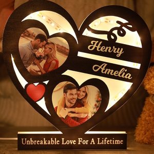 UnusualStandout #812 Personalized Double Heart Photo Night Light