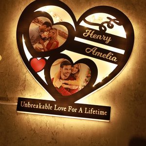 UnusualStandout #812 Personalized Double Heart Photo Night Light