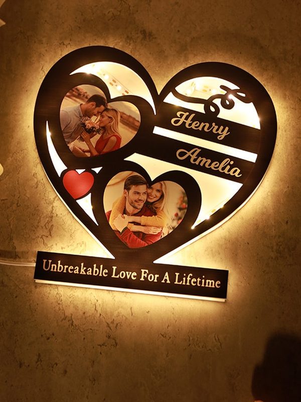 UnusualStandout #812 Personalized Double Heart Photo Night Light