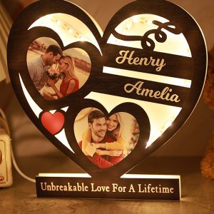 UnusualStandout #812 Personalized Double Heart Photo Night Light