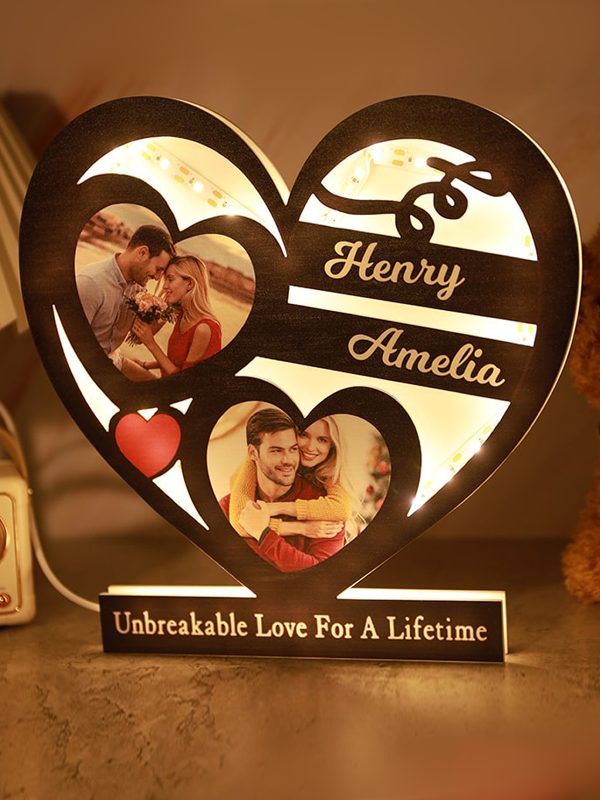 UnusualStandout #812 Personalized Double Heart Photo Night Light