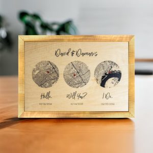 UnusualStandout #814 Personalized Wood Map Anniversary Gift For Him