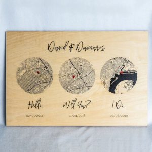 UnusualStandout #814 Personalized Wood Map Anniversary Gift For Him