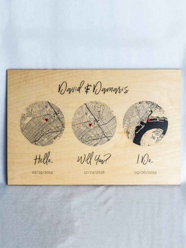 UnusualStandout #814 Personalized Wood Map Anniversary Gift For Him