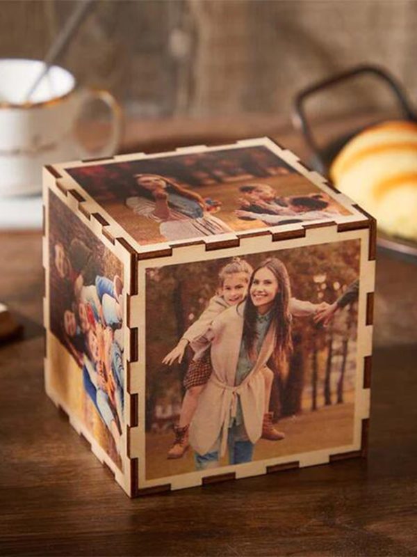 UnusualStandout #823 Personalized Cube Wooden Photo Box