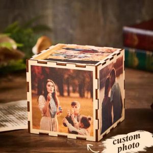 UnusualStandout #823 Personalized Cube Wooden Photo Box