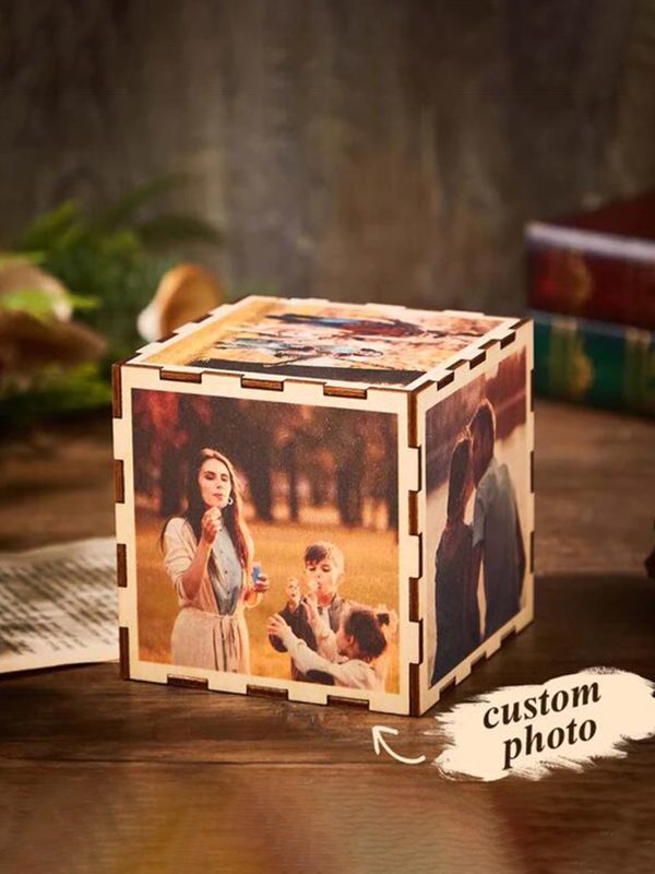 UnusualStandout #823 Personalized Cube Wooden Photo Box