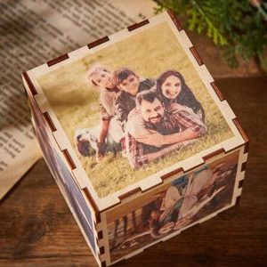 UnusualStandout #823 Personalized Cube Wooden Photo Box