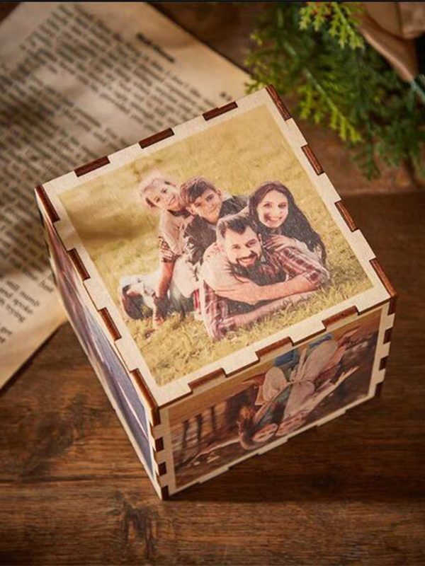 UnusualStandout #823 Personalized Cube Wooden Photo Box