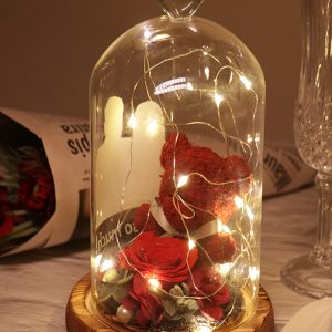 UnusualStandout #838 Personalized Valentine's Day Preserved Flower Bear Glass Shade Lamp