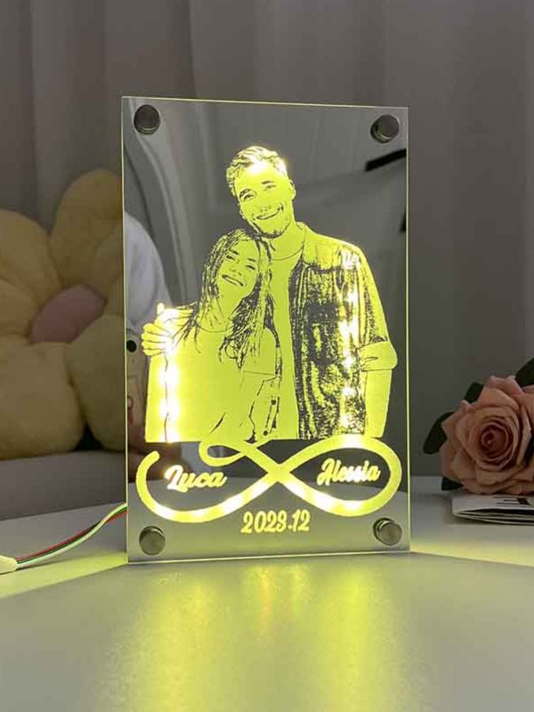 UnusualStandout #848 Personalized Couple Engraved Photo Mirror Lamp